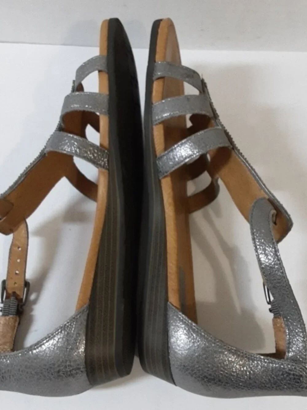 Nurture leather sandals  gladiator women 8 embellishments ankle gray boho casual